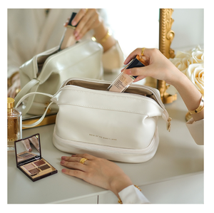 Borsa cosmetica con cerniera in pelle per donna semplice custodia di bellezza <span class=keywords><strong>da</strong></span> viaggio portatile per lavare il trucco <span class=keywords><strong>porta</strong></span> Organizer - Product Image 1