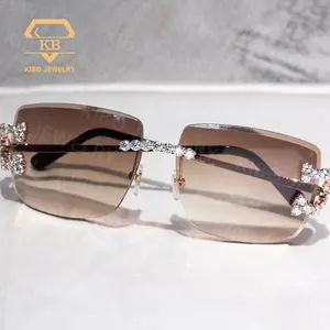 VVS Moissanite Diamond Rimless Sunglasses Iced Out Pass Diamond Tester Hip Hop Moissanite Glasses For Men Women