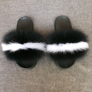 2020 Factory wholesale fur slides women red racoon real fox fur bedroom mule slippers sandals - Product Image 1