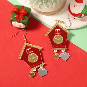 Pendientes Colgantes de Casa de Jengibre Navideña para Mujer, de Aleación con Esmalte y Cristal, Joyería de Fiesta, Estilo de Dibujos Animados Lindo, 11cm - Product Image 5