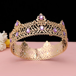 Vintage Royal Baroque Headband Birthday Headdress Cross Border Colored Crystal European and American <strong>King</strong> Men's Large <strong>Crown</strong> - Product Image 5