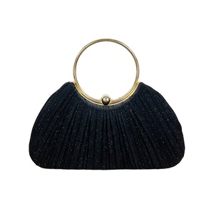 Women's Classic Vintage Fashion Pleated Evening Bag Versatile Polyester Shell <b>Handbag</b> Magnetic Closure Chain Strap 1L Capacity - Product Image 2