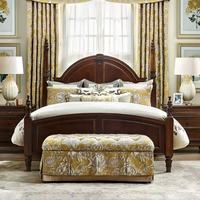 Lit double en bois massif de style campagnard américain classique, grand lit pour chambre de villa
