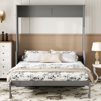 Cama Murphy Moderna con Escritorio, Estantería y Gabinete, Tamaño Queen, Mecanismo de Resorte a Gas, Escritorio LED Combinado, Ahorro de Espacio, Oficina en Casa, Habitación para Invitados