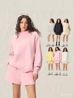 Sweat-shirt à capuche en molleton 350 GSM personnalisé pour femme, couleur unie, col montant, impression à la demande, style américain, pull épais