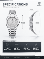 Reloj de Cuarzo para Hombre, de Lujo, para Negocios, de Alta Calidad, con Correa de Acero Inoxidable, Resistente al Agua, con Calendario, Luz Nocturna y Esfera de Rejilla
