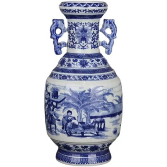 Jingdezhen Blau und Weiß Porzellan Antike Vase Blau und Weiß Periode Reproduktion Hand farbe Figur Porzellan König Vase