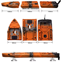 Kayak pliable modulaire à pédales Yak Outdoors, nouvelle conception de coque en HDPE à 3 sections, pour le surf et les excursions sur le lac, capacité 3 personnes