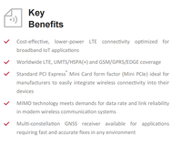 Quectel EC21 Mini PCIe LTE Cat 1 Module 10Mbps DL 5Mbps UL Bandes mondiales GNSS GPS GLONASS BeiDou M2M IoT