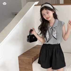 Conjunto <span class=keywords><strong>de</strong></span> <span class=keywords><strong>Ropa</strong></span> <span class=keywords><strong>de</strong></span> Verano <span class=keywords><strong>para</strong></span> Chicas <span class=keywords><strong>Adolescentes</strong></span>, Estilo Coreano, Camiseta Polo sin Mangas con Pañuelo y Pantalones Cortos - Product Image 3