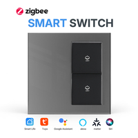 Interrupteur intelligent Merten Zigbee/Wi-Fi gris avec panneau en verre trempé effet seconde peau, 2 gangs, prise en charge du fil neutre, domotique, IP20