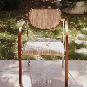 ZHUO SE Vintage Style Solid Wood Dining Chair With Backrest Sunset Orange Adult Use - Product Image 3