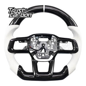 Volant personnalisé en fibre de carbone avec poignée en cuir perforé <span class=keywords><strong>blanc</strong></span> pour Ford Mustang GT GT350 GT500 GTD Dark Horse 2023 2024 - Product Image 1