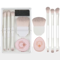 Kit riasan kepala ganda, Set kuas untuk Eye Shadow pipi kosmetik spons kuas datar putih merah muda hitam