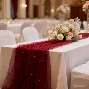 Premium Faux Pearl Beaded Mesh <b>Table</b> <b>Runner</b> Custom Material Commercial Grade For Professional Wedding Banquet Planners - Product Image 1