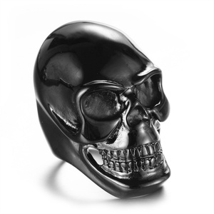 Plated <b>Rings</b> Plated Skull Head <b>Ring</b> Black <b>Gold</b> Stainless Steel for Men OEM ODM Service Tiger Eye <b>Cocktail</b> <b>Ring</b> XR Jewelry 100pcs - Product Image 2
