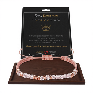 Pulsera de Regalo para Mamá, Hecha a Mano, con Cuentas Espaciadoras Doradas Tejidas, Cuentas de Piedra Natural, Cuentas de Diamantes Blancos, Cordón Ajustable Rosa - Product Image 1