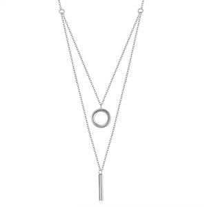 Collier superposé tendance doré à double chaîne avec pendentif géométrique cercle et barre pour usage quotidien - Product Image 5