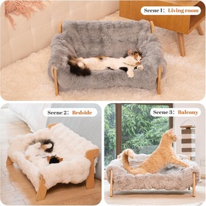 Lit de canapé de <span class=keywords><strong>chat</strong></span> surélevé en bois chats d'intérieur couverture moelleuse lavable amovible <span class=keywords><strong>chaise</strong></span> longue Kitty surélevée adaptée au chiot - Product Image 2