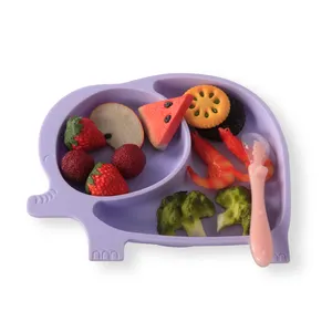Leatchliving Amazon Top Seller 2022 Elephant Shaped Silicone Plate for Kids Baby Silicone Plate With Sucker At The Bottom