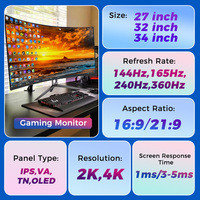Moniteur d'ordinateur de bureau incurvé plat Rebekah Factory 165 Hz, 24 27 pouces, écran large pour jeux, moniteurs PC sans cadre 1K/2K/4K