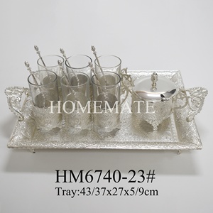 Arabia Saudita <span class=keywords><strong>Turco</strong></span> Struttura In Metallo di Caffè di Vetro Tazza di Tè Set con Lo Zucchero Vassoio Pentola - Product Image 5