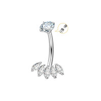 Anneau de nombril de haute qualité en titane G23 plaqué or 18 carats avec zircon, motif papillon et fleur, bijoux de corps