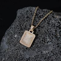 Pendentif carré en laiton serti de micro-pavés de zircone, collier bijoux pour hommes et femmes