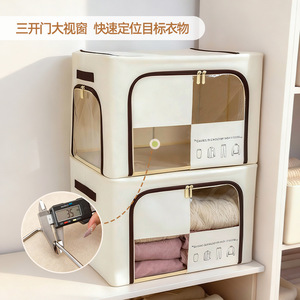 Clothing Organizer Canvas Storage Box Rectangular Foldable <b>Drawer</b> Style Wardrobe Home Use Solid Color - Product Image 4