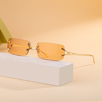 KAJILA Vente en gros de lunettes de soleil tendance à la mode avec logo personnalisé, rectangulaires, sans monture, protection UV400, lunettes de soleil pour femmes