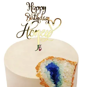 Specchio Oro Felice Torta Di Compleanno Toppers Acrilico di Inserimento Della Carta