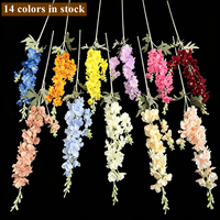 Bouquet de fleurs artificielles suspendues en tissu de soie, Delphinium floqué à 14 couleurs, 2 branches, longue durée de vie, idéal pour les remises de diplômes