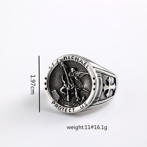 yunnique St Michael Archangel <b>Ring</b> <b>Titanium</b> Steel Men's Hip Hop Jewelry Cross Design Gift For Him Round Shape - Product Image 5