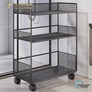 White Plastic Storage Cart Rectangle Open Top Stackable With <b>Wheels</b> Multifunctional Home Organization Rack - Product Image 3