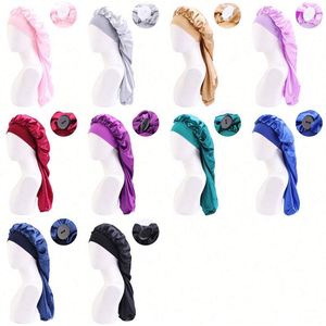 Gorro de Dormir Largo de Satén, Gorro Grande de Seda con Banda de Atar y Botón para Trenzas y Cabello Rizado, Regalo Promocional - Product Image 2