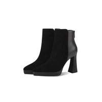 Bottes mi-mollet pour femmes en cuir véritable de haute qualité, à bout pointu, plateforme, talons épais, fermeture éclair