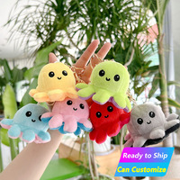 En gros, Porte-clés peluche pieuvre réversible double face (visage joyeux et triste), mini figurine animal marin, pendentif pour sac à dos et décoration de clés