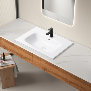 Lavabo de Baño Rectangular Moderno de Cerámica con Borde Delgado, Diseño de un Solo Orificio, Montaje en Encimera, Uso en Hoteles, Capacidad de 9L - Product Image 1