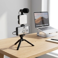 Kit de vlog pour smartphone avec trépied pour microphone, lumière LED pour vlog, microphone pour diffusion en direct, kit de réalisation vidéo