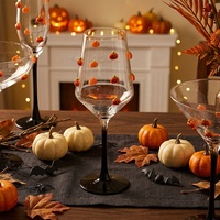 Set Gelas Anggur Labu 3D Halloween Grosir, Tiup Mesin, Tangkai Hitam, Gelas Champagne, Gelas Martini (OEM/ODM)