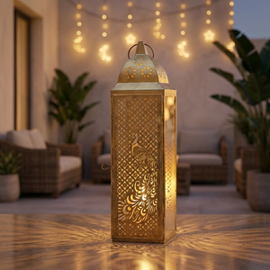 โคมไฟโลหะตกแต่งบ้านสไตล์โมร็อกโกสีทองลายพีค็อกจากผู้ผลิต - Product Image 2