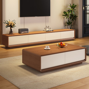 ตู้วางทีวีและโต๊ะกาแฟไม้จริงแบบโมเดิร์นเรียบง่าย ดีไซน์หรูหราพร้อมที่เก็บของใต้ตู้ สำหรับห้องนั่งเล่น - Product Image 1