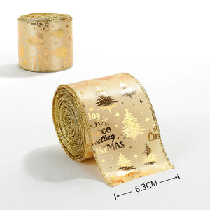 高品质铁丝闪光圣诞丝带卷树丝带蝴蝶结圣诞丝带装饰 - Product Image 5