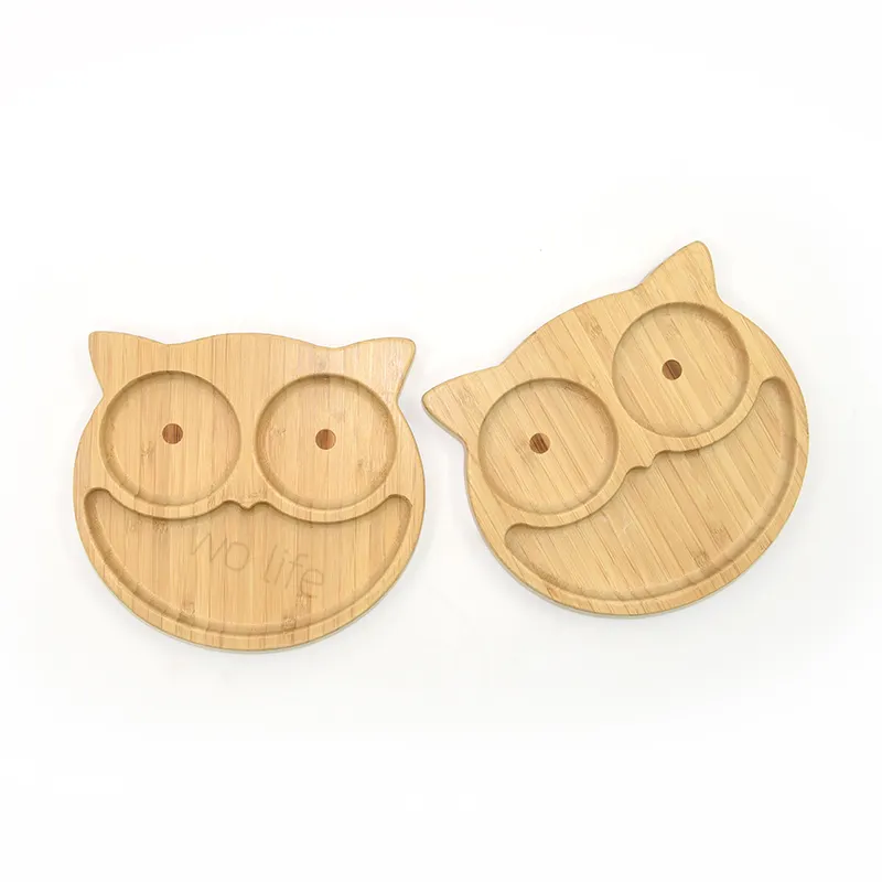Eco-friendly Cute Animal Shape owl Bamboo Wooden Plates For Food Dinner Tableware