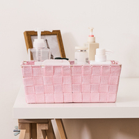 Panier de rangement en plastique tissé rose avec poignées, petit bac de rangement rectangulaire pour étagère, salle de bain, placard
