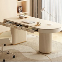Bureau de direction moderne et minimaliste en pierre avec base cannelée, 2-3 tiroirs, design de luxe léger pour immeuble de bureaux