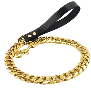 Guinzaglio per Cani Pitbull Personalizzato in Pelle Resistente con Dettagli in Oro 18K e Acciaio Inossidabile 32MM - Product Image 1