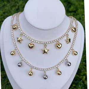 NZ157ทอง18K สวยตุ้งติ้งรูปดาวและลูกกลมตุ้งติ้งสร้อยคอเทนนิส - Product Image 1