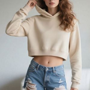 Sweat-shirt à capuche court personnalisé pour femme, coupe ample, manches longues, décontracté, pour l'hiver - Product Image 3