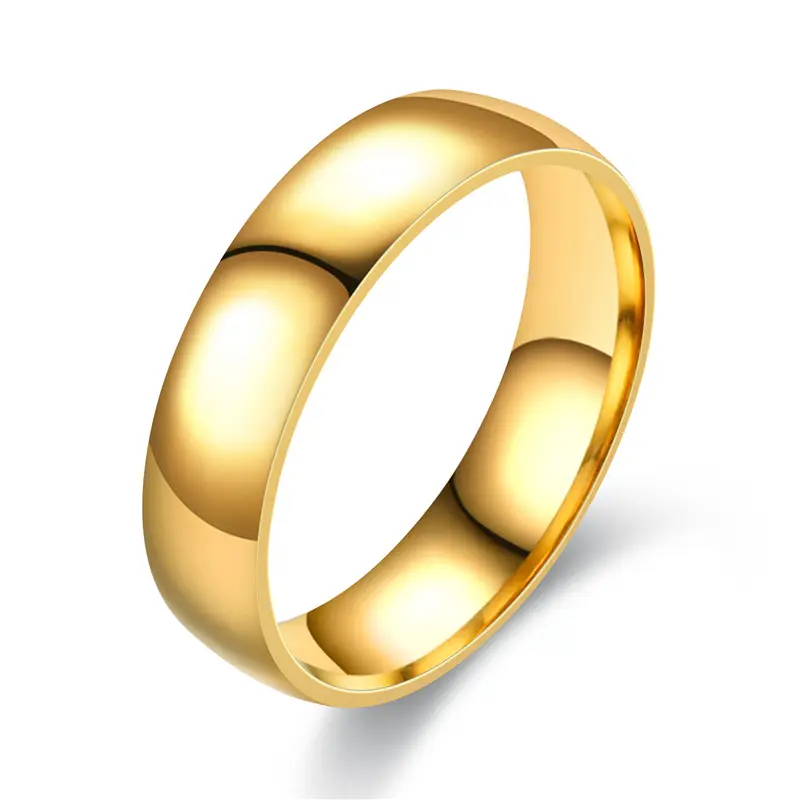 Fashion simple 6mm personality men's and women's curved gold stainless steel smooth ring